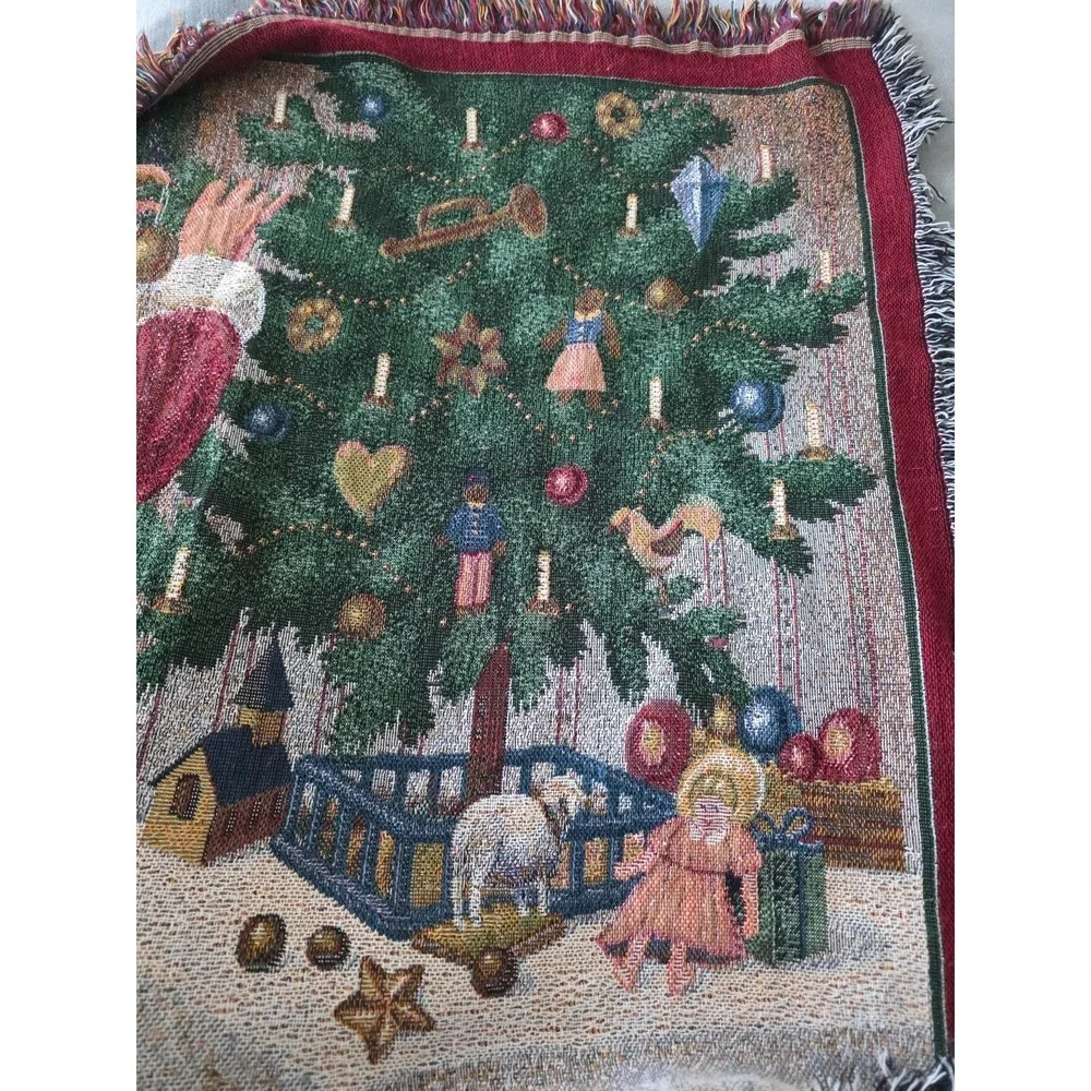 Vintage Martha Stewart Christmas Tapestry Throw Blanket Santa Claus 140
